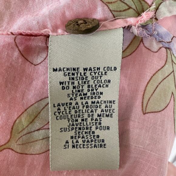 Jamaica Bay size small cotton button up pink floral top coastal botanical #3972 - Picture 7 of 8